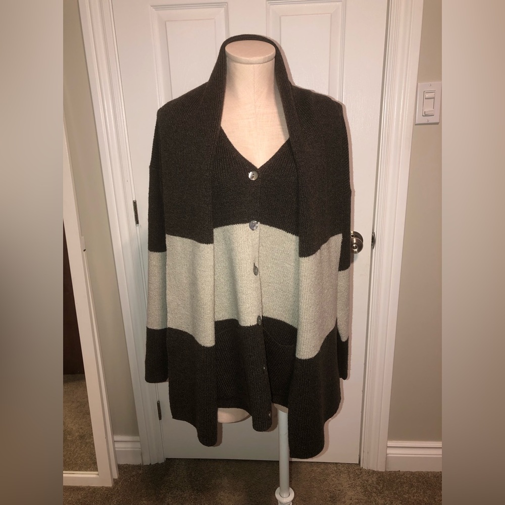 Wallis Brown Cardigan Sweater with attached scarf